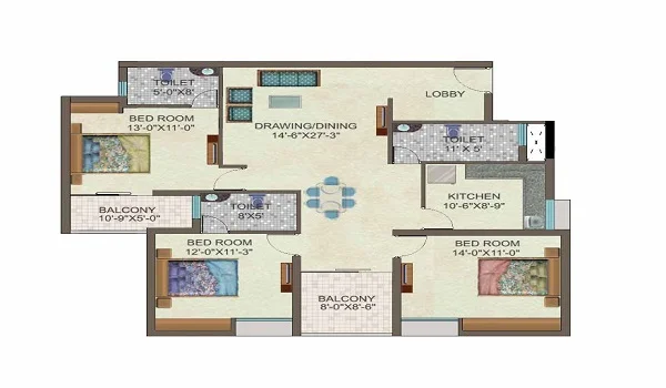 Prestige Somerville 3bhk Floor Plan